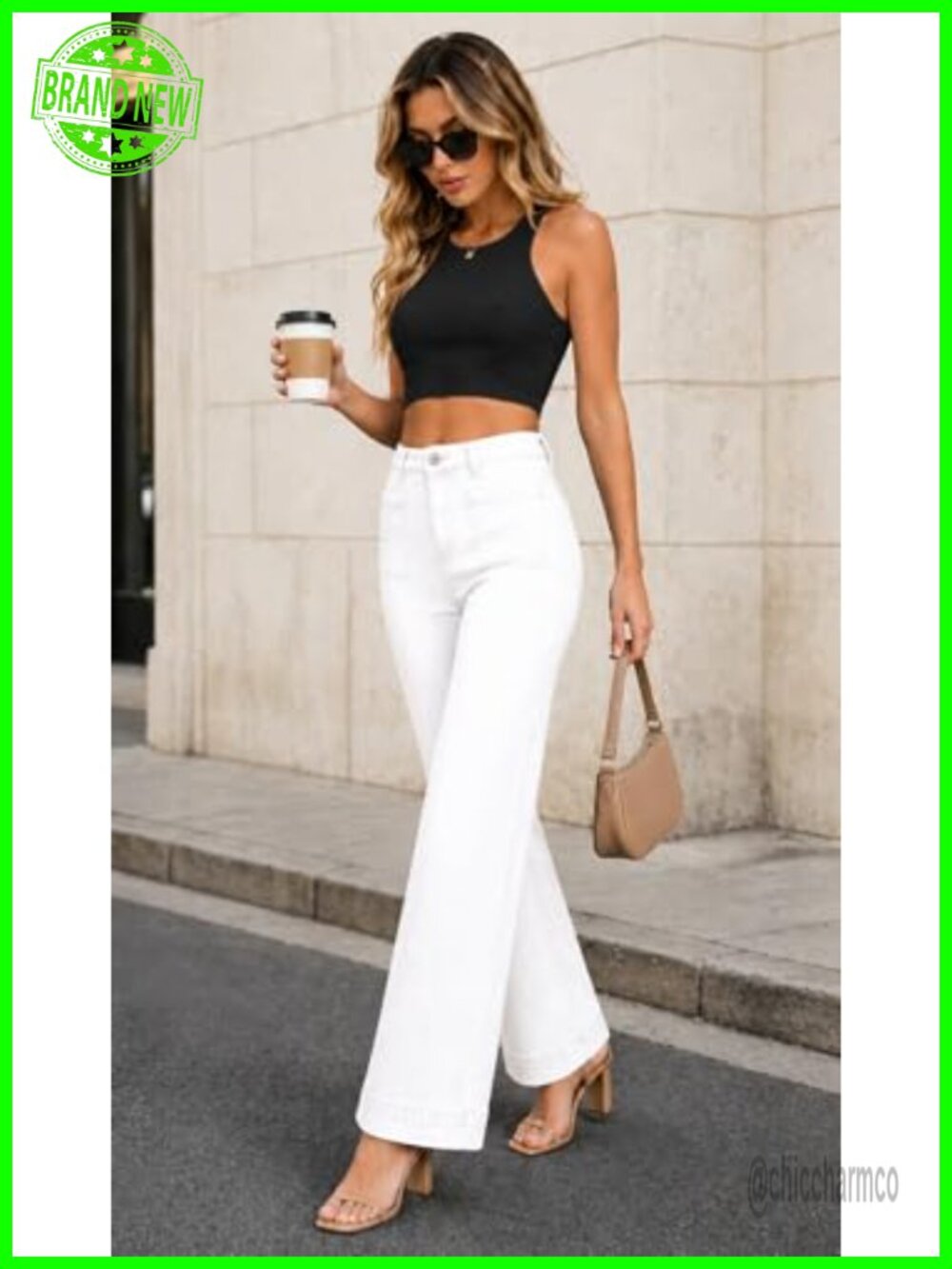 High Waisted Stretch Wide Leg Jeans Casual Fit Tummy Control - Picture 2 of 6